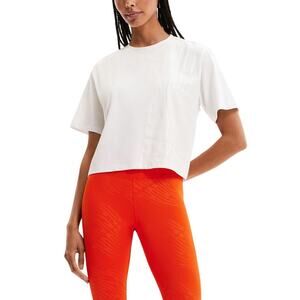 Desigual White Cropped Logo Tee XXL NWT | Boxy Shiny Graphic Top